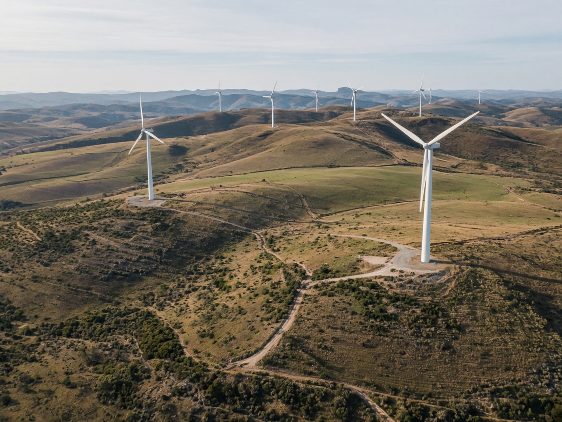 Aerial perspective of renewable infrastructure across agricultural land in South Australia