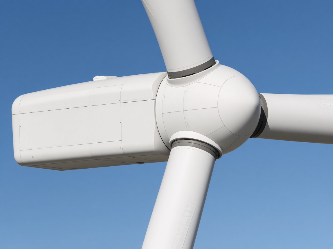 Close view of turbine nacelle and hub against a South Australian sky
