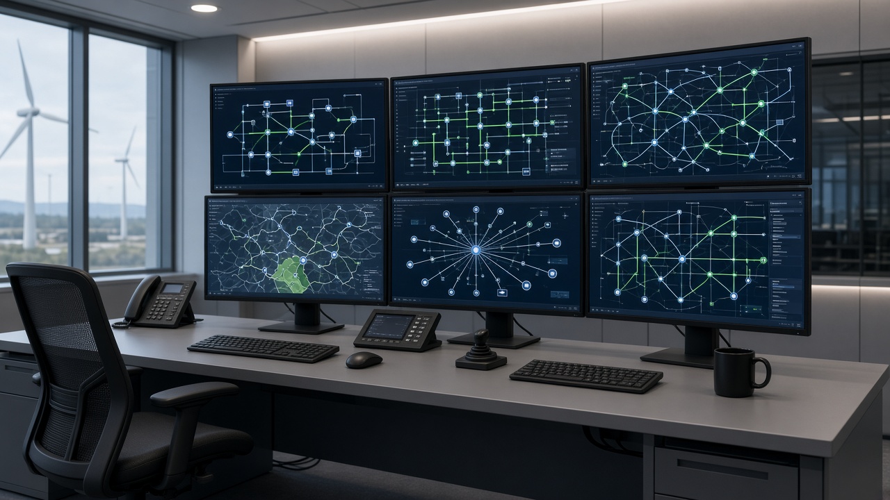 Operations desk with grid monitoring displays
