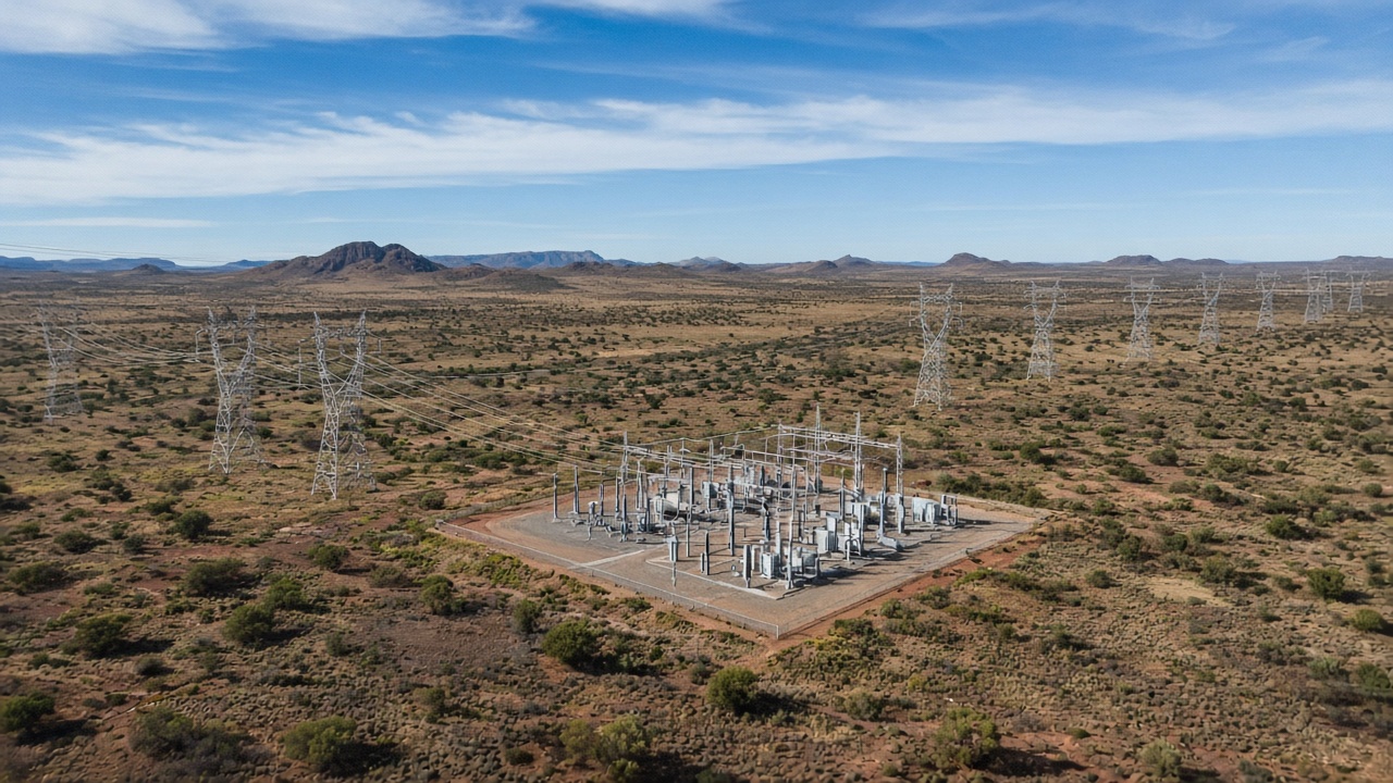 Transmission lines across open landscape